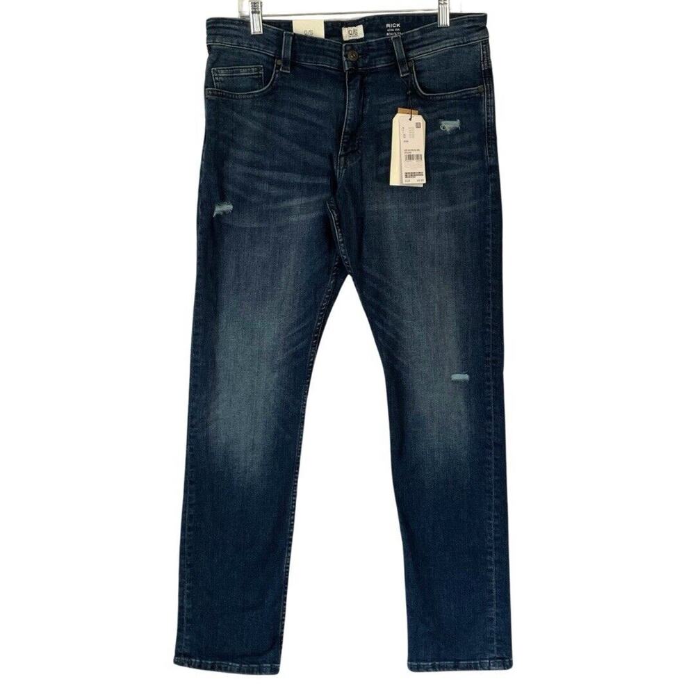 Q/S by S. Oliver Jeans Men’s 34X32 Blue Medium Wash RICK SLIM FIT Distressed NEW
